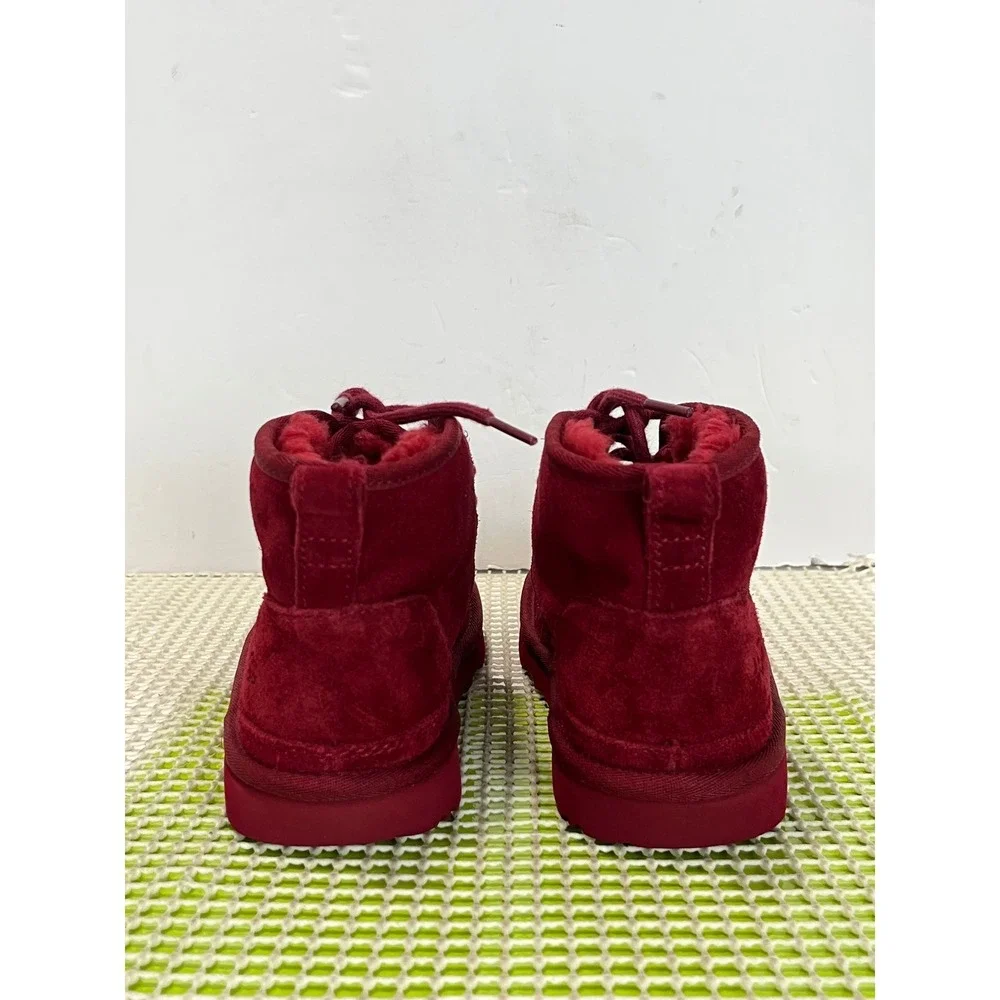 UGG Neumel‎ Graphic Samba Lace Up Boots Kids Size 4 Red Suede 1129054K EUC